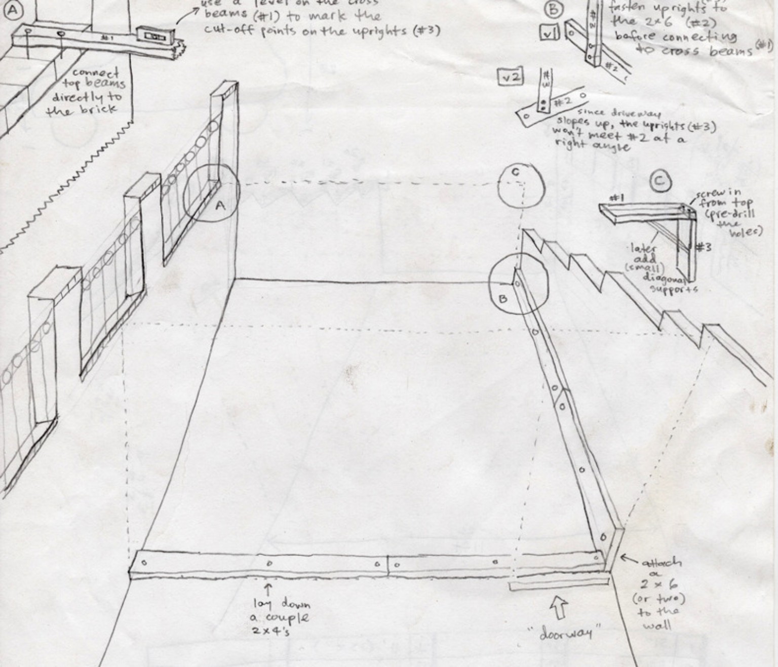 Hand-drawn stair construction study by Jamie Ramirez